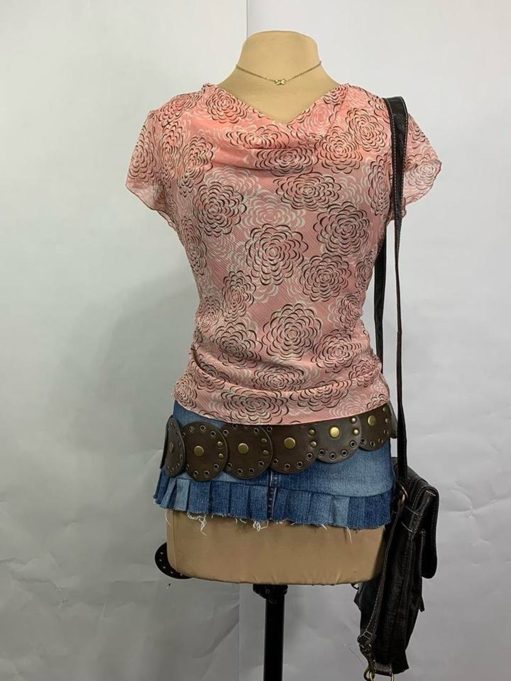 East 5th Women's Pink floral Cowl Draped Neck Short Sleeve Blouse Petite Large